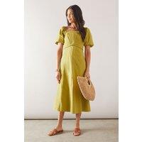 Pleat Detail Puff Sleeve Midaxi Dress