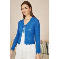 Blue Crochet Tie Front Cardigan