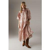 Organza High Neck Tier Midi Smock Dress
