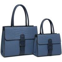 JFY Women's Snake Skin Buckle 2 In 1 Handbag Tote Bag in Dark Blue