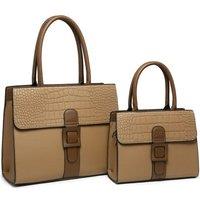 JFY Women's Snake Skin Buckle 2 In 1 Handbag Tote Bag in Khaki