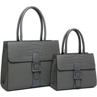 JFY Women's Snake Skin Buckle 2 In 1 Handbag Tote Bag in Dark Grey