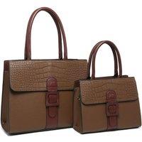 JFY Women's Snake Skin Buckle 2 In 1 Handbag Tote Bag in Dark Brown