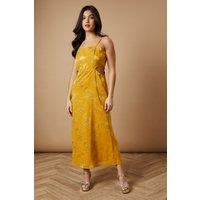 Oasis Women's Jacquard Midi Cut Out Detail Dress in Ochre | Size: 14