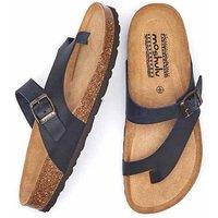 Moshulu Women's 'Wilma Waxy' Toe-Post Cork Footbed Sandals in Indigo | Size: 6.5
