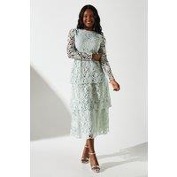 Coast Women's Tiered Lace Midi Dress in Sage | Size: 10
