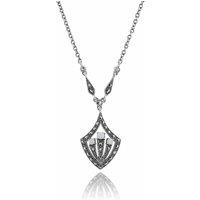 Gemondo Women's Art Deco Style Round Opal Cabochon & Marcasite Necklace in 925 Sterling Silver | Size: 18 inches