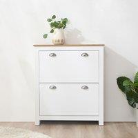 HOMCOM 2 Drawer Shoe Cabinet Narrow Shoe Cupboard with Flip Doors in White