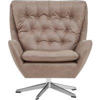 Orsina Faux Brown Leather Armchair With Swivel Base, Accent Chair With Button Tufted Backrest, Metallic Reading Seat