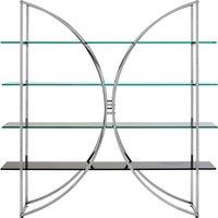 Orsina Curved Design Shelf Unit With Black Glass Shelves, Versatile Display Unit, Storage Unit, Decorative Shelf in Silver