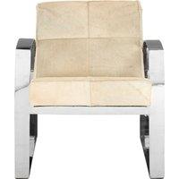 Orsina Hairon Leather Chair With Steel Legs For Patio, Modern White Upholstery Chair, Stainless Steel Accent Chair in Silver