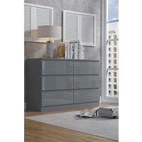 FWStyle Stora Gloss 6 Drawer Chest (H) 77 (W) 110 (D) 40cm Extra Deep Drawers in Grey