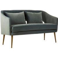 Orsina 2 Seater Dusky Blue Velvet Sofa For Lounge, Small Velvet Couch, Gold Finished Settee, Elegant Office Sofa Seat