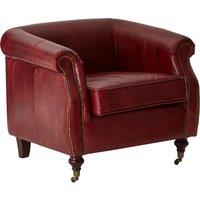 Orsina Red Leather Armchair, Heritage Design Chair With Carved Walnut Feet, Studded Lounge Chair, Upholstered Chair