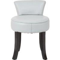 Orsina Grey Rounded Chair, Leather Upholstered Lounge Chair With Black Teak Wood Legs, Low Back Armchair With Studs