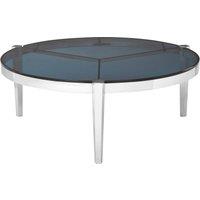 Orsina Round Coffee Table For Kitchen, Smoky Grey Glass Top Table, Silver Coffee Table With Stainless Steel Frame