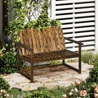 OUTSUNNY Wooden Bench for Two People, Patio Loveseat Chair with Backrest in Brown