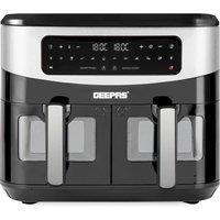 Geepas 9L Dual Zone Air Fryer Vortex Tech 10 Presets, Digital Display in Black