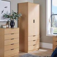 Home Source Phoenix Wardrobe 2 Door 3 Drawer Bedroom Clothing Storage Inner Shelf in Light Oak