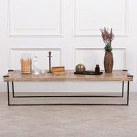 Glasstone Industrial Wrought Iron Coffee Table with Rustic Wood Top in Light Brown