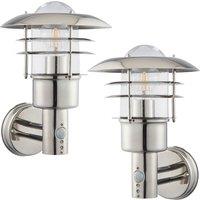 Loops 2 PACK IP44 Outdoor Wall Lamp Stainless Steel Caged Glass PIR Lantern Over Light in Metallics