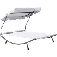 OUTSUNNY Garden Double Hammock Sun Lounger Day Bed Canopy 2 Pillows w/ Stand in White