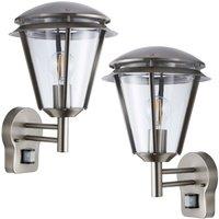 Loops 2 PACK IP44 Outdoor Wall Lamp Brushed Steel Modern PIR Lantern Porch Curve Light in Metallics