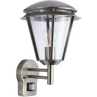 Loops IP44 Outdoor Wall Lamp Brushed Steel Modern PIR Lantern Porch Curved Move Light in Metallics