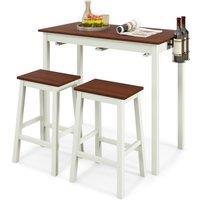 Costway 3Piece Bar Table Set Kitchen Counter Height Pub Table W/Bar Stools SpaceSaving in White