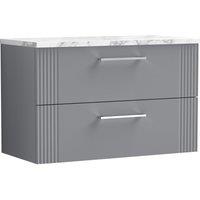 Balterley 2 Drawer Wall Hung Vanity Unit Marble Laminate Worktop, Grey 800mm
