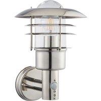 Loops IP44 Outdoor Wall Lamp Stainless Steel Caged Glass PIR Lantern Modern Over Light in Metallics