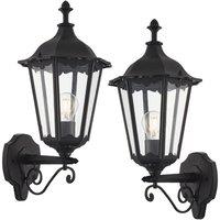 Loops 2 PACK IP44 Outdoor Wall Light Matt Black & Glass Traditional Lantern Dimmable