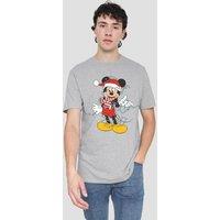 Disney Men's Mickey Mouse Xmas Lights T-Shirt in Grey | Size: Small