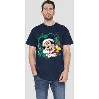 Disney Men's Mickey Mouse Wreath T-Shirt in Navy | Size: Medium
