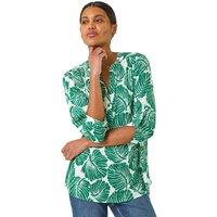 Roman Women's Leaf Print Shoulder Pleat Shirt in Green | Size: 12