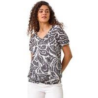 Roman Women's Floral Burnout Print Blouson Top in Black | Size: 10