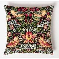 Homescapes William Morris Strawberry Thief Velvet Cushion in Black | Size: 45 cm x 45 cm