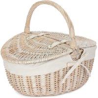 Red Hamper Wicker White Wash Finish Oval Picnic Basket with Cotton Lining