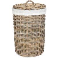 Red Hamper Round Rattan Laundry Hamper Basket with White Lining in Natural | Size: Small
