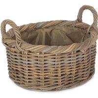 Red Hamper Rattan Small Oval Rattan Storage Basket With Cordura Lining in Brown