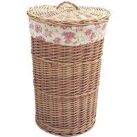 Red Hamper Cotton Lined Light Steamed Round Laundry Basket in Natural