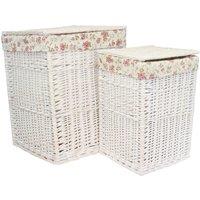 Red Hamper Set of 2 Cotton Lined Square White Wash Wicker Laundry Basket in Red