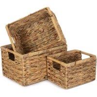 Red Hamper Water Hyacinth Set of 3 Nordic Water Hyacinth Storage Basket in Brown