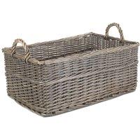 Red Hamper Wicker Shallow Antique Wash Storage Basket in Brown | Size: Large