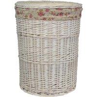 Red Hamper Cotton Lined Round White Wash Laundry Basket