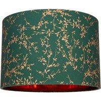 Happy Homewares Modern Soft Cotton Fabric Lamp Shade with Shiny Foil Floral Decoration in Dark Green | Size: 12 inches