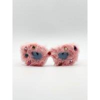 SVNX Women's Faux fur Cateye Sunglasses with multicoloured Gems in Pink