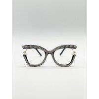 SVNX Women's Festival Diamante with Pearls Cateye Glasses in Black