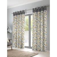 Fusion 'Beechwood' Leaf Trail Pair of 100% Cotton Eyelet Curtains in Mustard | Size: 117 cm width x 137 cm drop