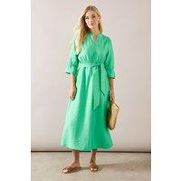 Wallis Women's Petite Collarless Belted Shirt Dress in Green | Size: 16